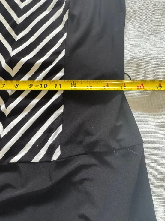 Joseph Ribkoff Black & White Chevron Midi Dress with Pink Trim - Picture 5 of 6